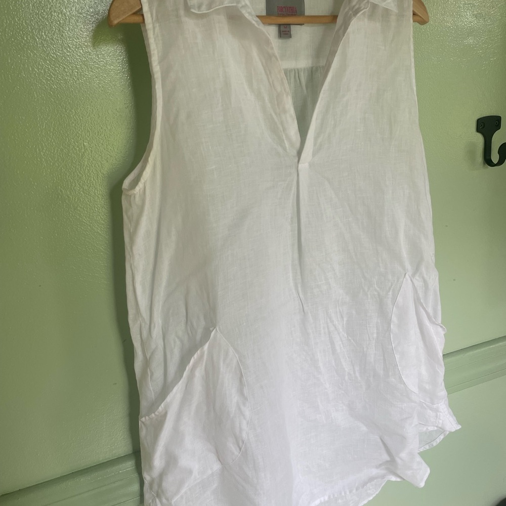 For Cynthia White Sleeveless beach swim coverup linen